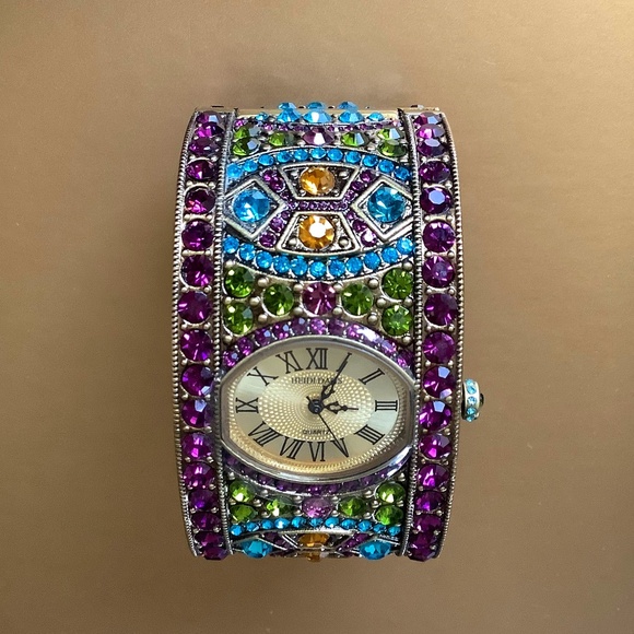 Heidi Daus Divinely Art Deco Crystal Cuff Watch Multi SZ S/M - Picture 1 of 13